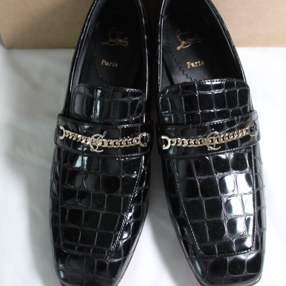 NWOB Christian Louboutin Croc Black Pumps Red Bottom Chunk Heeled Loafers 38.5 - Picture 4 of 7